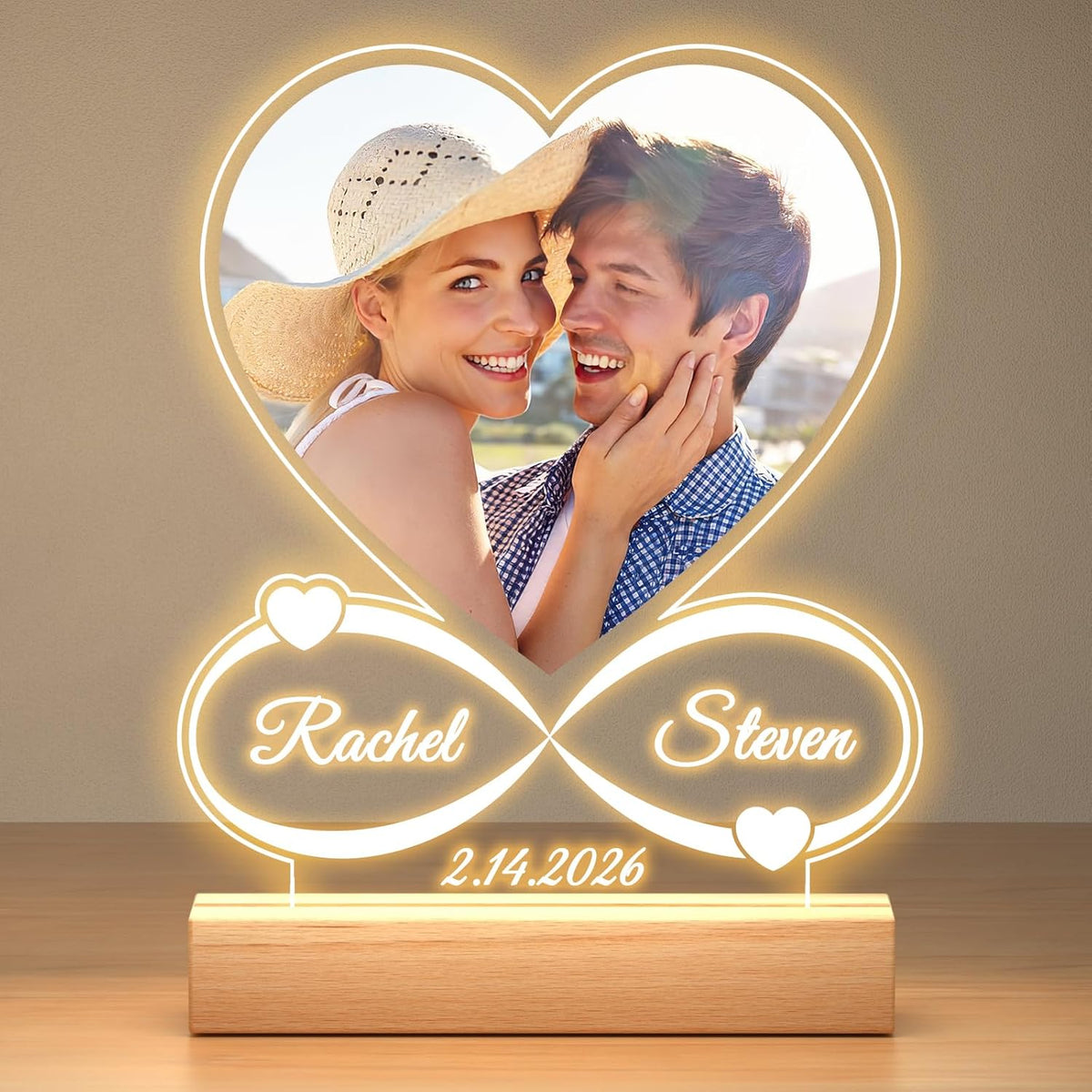 Jkolalin Custom Picture Frames with Photo, Custom Photo Frame with Night Light, Personalized Picture Frame, Personalized Anniversary Couple Gifts for Women Men Him Her Girlfriend Boyfriend Wife