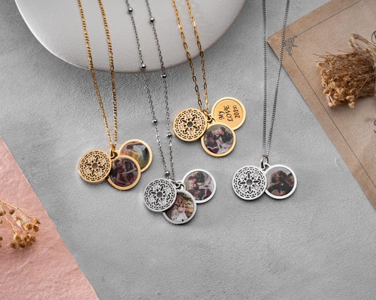 Custom Locket Necklace with Photo, Personalized Photo Pendant, Engravable Memorial Jewelry, Mothers Day Gift for Her