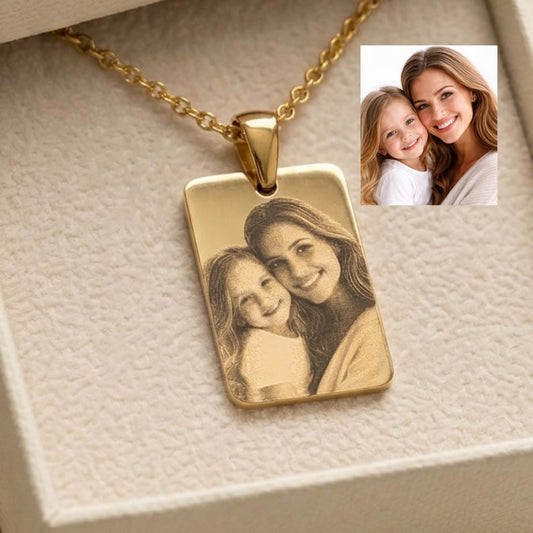 Custom Photo Engraved Necklace - Real Gold Plated Stainless Steel Chain with Like Life Picture Mother Necklaces